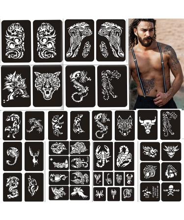 Henna Tattoos Stencils 10 Sheet Large Size Temporary Tattoo Templates Henna Stencil Reusable Body Tattoo Stencils for Men Boys Adult Teens