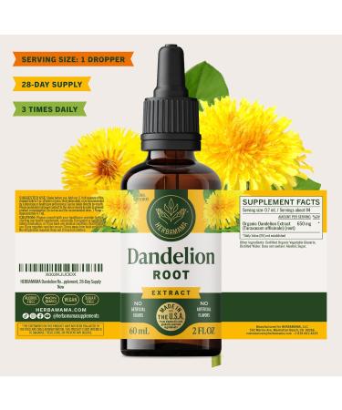 HERBAMAMA Dandelion Root Tincture - Vegan Dandelion Root Extract for Liver Detox and Cleanse - Non-GMO Alcohol & Sugar-Free Liquid Liver Support Supplement 28-Day Supply 2 Fl Oz (Pack of 1) - Buy Online on GoSupps.com