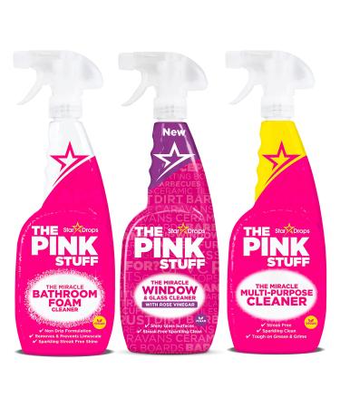 Stardrops - The Pink Stuff - The Miracle Multi-Purpose Spray, Window & Glass Cleaner, and Bathroom Foam Spray Bundle (1 Multi-Purpose Spray, 1 Window & Glass Cleaner, 1 Bathroom Foam Spray)