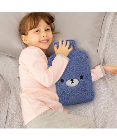Cozy Large 2L Hot Water Bottle with Soft Animal Cover - Dark Blue Bear for Pain Relief Perfect Gift for Family & Kids - Buy Online on GoSupps.com