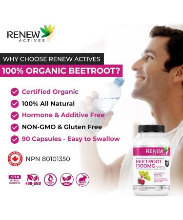 Renew Actives Organic Beetroot Supplement 1300mg - Pure Beetroot Powder for Circulation Natural Energy & Antioxidant Benefits - High-Potency Superfood Made in Canada - 90 Veggie Capsules (2pk) 90 Count (Pack of 2) - Buy Online on GoSupps.com