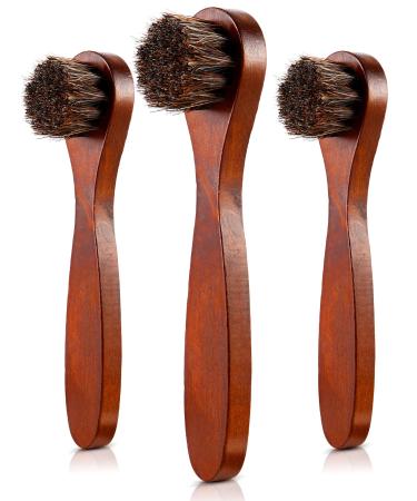 3 Pieces Horsehair Shoes Polish Brushes Care Clean Daubers Applicators Brown