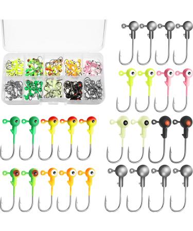 Sumind 100 Pieces Jig Head Jig Ball Fishing Jig Hooks Round Painted Fishing Lures with Plastic Box for Freshwater and Saltwater Fishing