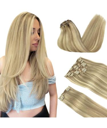 Doores clip in extensions real hair light blonde highlights gold blond 60cm 24 inch 9 pieces 150g remy hair extension real hair straight natural real hair extensions smooth 60cm-15/2 22 light blonde highlights golden blonde