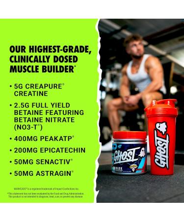 GHOST Size V3 Muscle Builder Dietary Supplement - Warheads Sour Watermelon 30 Servings Support Muscle Growth & Strength Building for Men & Women - Creatine & Betaine - Free of Sugar & Gluten V3 Warheads Sour Watermelon - Buy Online on GoSupps.com