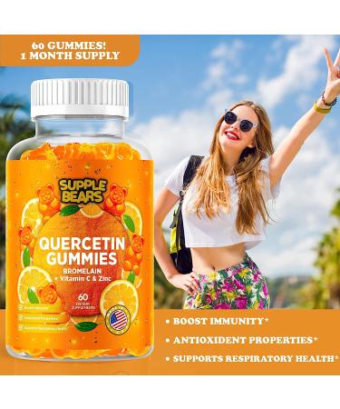 Supplebears Quercetin with Bromelain Gummies - Immune Support Booster with Vitamin C, Zinc, and D3 - 60 Count - Made in USA - Buy Online on GoSupps.com