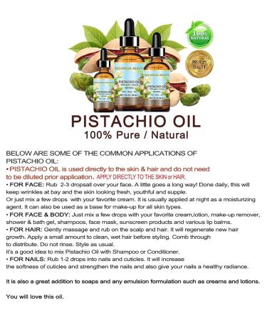 Botanical Beauty Italian PISTACHIO OIL Pistacia vera 100% Pure Natural Refined 4 Fl.oz.- 120 ml for for Face Skin Body Hair Lip Nails. Rich in vitamin E - Buy Online on GoSupps.com