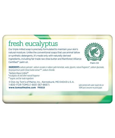 Tom's of Maine Eucalyptus Soap Bar 6-Pack - Natural Shea Butter 5 oz | Fresh & Eco-Friendly - Buy Online on GoSupps.com