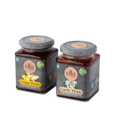 Ella Spices Low Sodium Ginger And Garlic Picke 500g (8.8 oz each)| Cold Pressed Seasame Oil| Homemade Pickle| Made With Cryogenic Spices| 50% Low In Sodium| Aachar| Pickle| Indian Flavour| Lasun Ka Aachar| Adrak Ka Aachar