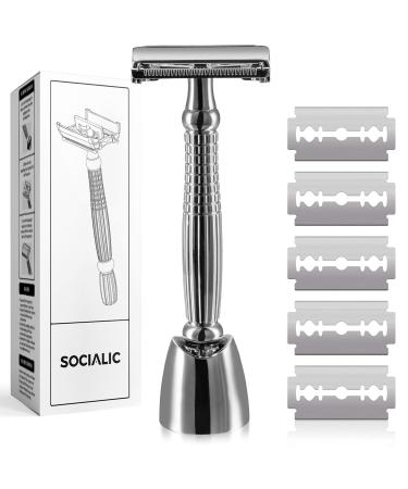 Socialic razor plane set incl. 5 blades and holder - Safety Razor made of high -quality metal for women and men |Wet razor for a gentle shaveSmall up razors ideal for hair removal