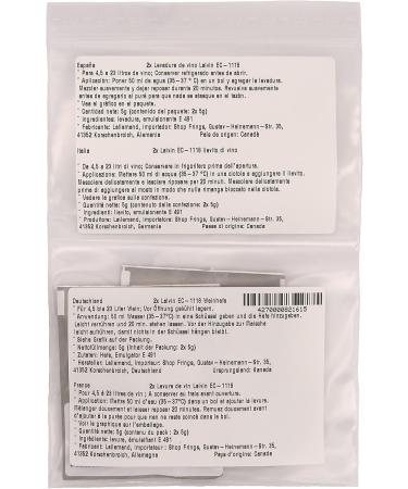 2x Lalvin EC1118 levure s che 5 g pour vin blanc vin ros vin de fruits fermentation froid fermentation de vin effervescent - Buy Online on GoSupps.com