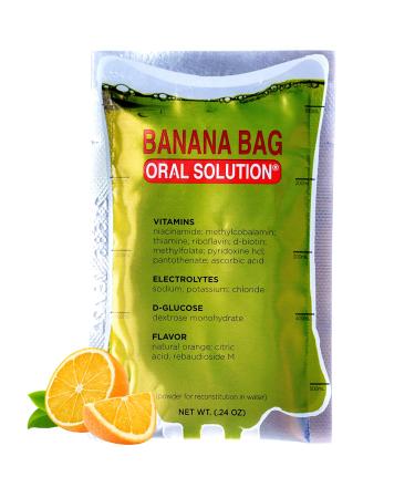 Banana Bag Oral Solution: Sweet Orange Electrolyte & Vitamin Powder Packet for Reconstitution in Water to Drink, Pack of 5