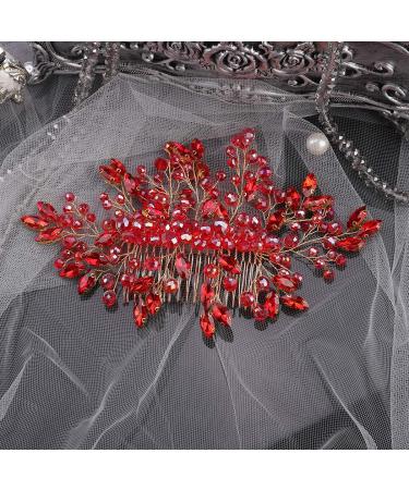Aimimier Bridal Red Hair Comb - Ruby Sapphire Emerald Amethyst Crystal Hair Piece for Wedding - Buy Online on GoSupps.com