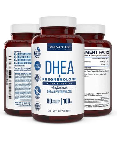 DHEA 100mg with Pregnenolone 60mg Supplement - Hormone Balance, Lean Muscle, Energy, Mood, Sleep Support - Men and Women - 60 Vegetable Capsules - Buy Online on GoSupps.com