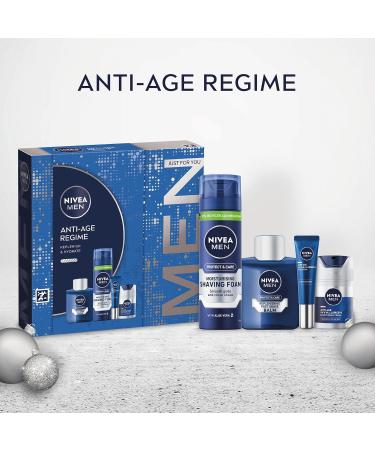 NIVEA MEN Anti Age Regime Gift Set (4 Products) Men's Anti Wrinkle Skincare Gift Set with Shaving Foam Post Shave Balm Face Moisturising Day Cream and Eye Cream - Buy Online on GoSupps.com