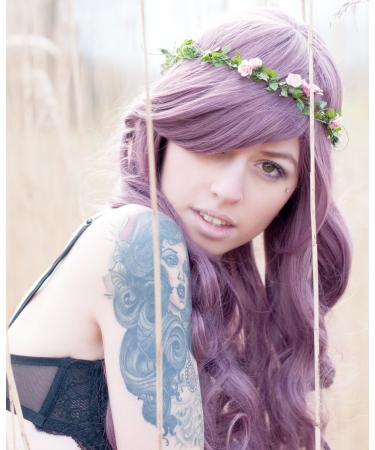 Prettyland Lady 70cm Purple Violet Curls Wavy Wig with Bangs - Perfect for Parties & Shows | International Shipping - Buy Online on GoSupps.com