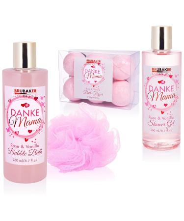 Brubaker Cosmetics XXL Bath & Shower Set - Thanks Mama Gift Set with Roses & Vanilla Fragrance - Perfect Mother's Day Gift in Decorative Pink Basket - Buy Online on GoSupps.com