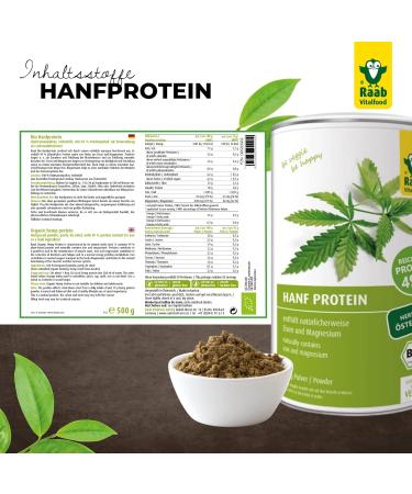 Raab Vitalfood Organic Hemp Protein 500g | Pure Plant-Based Protein Powder | 49% Protein | Vegan & Gluten-Free Shake - Buy Online on GoSupps.com