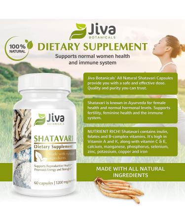 Jiva Botanicals Organic Shatavari Capsules 1200mg - Hormonal Balance Support for Women - Asparagus Racemosus Root Extract - 60 Capsules - Buy Online on GoSupps.com