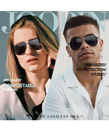Joopin Polarised Al-Mg Metal Frame Sunglasses | UV Protection Double Bridge Aviation Sunglasses for Men and Women - B01-Black/Black - Buy Online on GoSupps.com