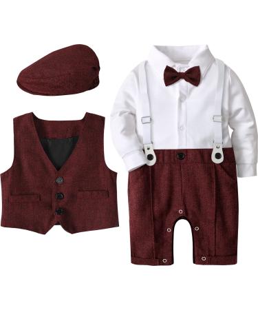 mintgreen Baby Boy Romper Suits Infant Gentleman Jumpsuit Bow Tie Waistcoat Outfits 9-12 Months Red