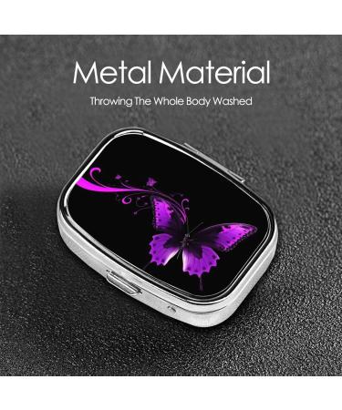Purple & Black Butterfly Small Pill Case | Cute 2 Compartment Travel Pill Organizer for Pocket & Purse Gifts - Buy Online on GoSupps.com