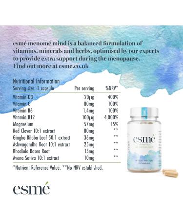 Buy esm menom Mind - Daily Nutritional Support for Menopause | 60 Capsules with Ashwagandha & Ginkgo Biloba | Two Month Supply - Shop Internationally - Buy Online on GoSupps.com