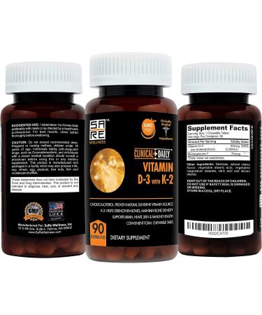 Vegan Clinical Daily Chewable Vitamin D3 K2 for Immune Support - 90 Vegetable Pills - Buy Online on GoSupps.com