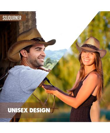 SoJourner Cowboy Cowgirl Hat - Adjustable Men's & Women's Western Hat with Wide Brim - Brown Longhorn - Buy Online on GoSupps.com