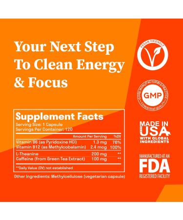 Caffeine L-Theanine Focus Supplement | 100mg Caffeine + 200mg L-Theanine + B Vitamins | Energy & Cognition Boost | Vegan USA Made 120 Servings - Buy Online on GoSupps.com