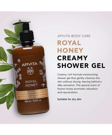 Apivita Royal Honey Creamy Shower Gel 16.9 fl.oz. | For Dry Skin with Honey & Propolis Extract | Nourishing & Gentle Cleansing - Buy Online on GoSupps.com