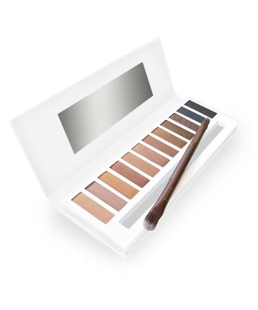 Lagure Eyeshadow Palette & Double-ended Brush - Matte & Shimmer 12 Colors - Best for Natural  Bronzed or Smokey Eye Makeup - Highly Pigmented  Vegan  Cruelty Free
