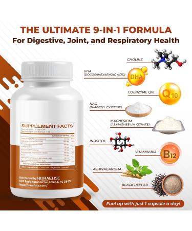 Choline with DHA Inositol Vitamin B12 Coenzyme Q10 NAC Magnesium Ashwagandha Supports Brain Health Promotes Liver Health Made in The USA 150 count (pack of 1) - Buy Online on GoSupps.com