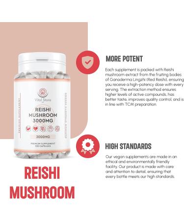 Reishi Mushroom Extract 3000mg - 4 Month Supply - 120 Vegan Capsules - Buy Online on GoSupps.com