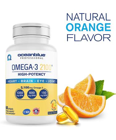 Oceanblue Omega-3 2100 Triple Strength Burpless Fish Oil Supplement - 180 ct, High-Potency EPA, DHA, DPA, Wild-Caught - Orange Flavor (90 Servings) - Buy Online on GoSupps.com