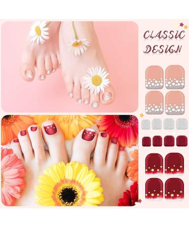 Retro Style Toenail Polish Stickers - 308 Pieces Full Toe Nail Wraps with Glitter - DIY Manicure Decal for Girls | Includes 14 Sheets and 2 Nail Files - Buy Online on GoSupps.com