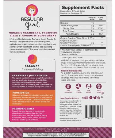 Regular Girl Wellness - Organic Cranberry Prebiotic Fiber & Probiotic Supplement | 30 Servings - Buy Online on GoSupps.com