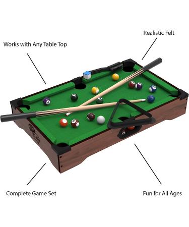 Mini Tabletop Pool Set- Billiards Game Includes Game Balls  Sticks  Chalk  Brush and Triangle-Portable and Fun for the Whole Family by Hey! Play!  green  12.2x20.2x3.5  (15-3152) Mini Billiards - Buy Online on GoSupps.com