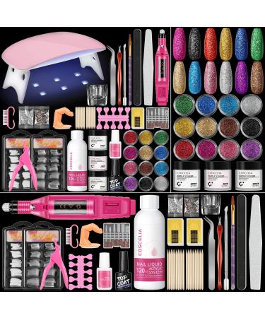 Acrylic Nail Kit with Nail Drill and U V Light for Beginners with Everything Nail Kit Acrylic Set Professional Acrylic Powder Glitter Powder Nail Tips Nail Art Gift for Women DIY at Home RJ0357