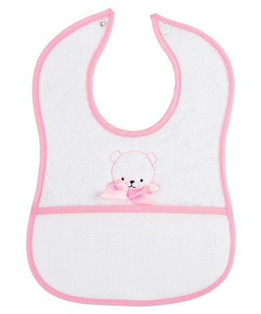 Filet - AM283R Baby Bib with Teddy Motif and Press Stud Color Pink from 6 Months Toddler 34 cm x 23.5 cm