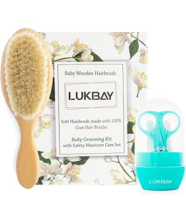Baby Hair Brush Set with Soft Goat Bristles - Newborn Grooming Kit with Nail Clippers, Scissors, and Nose Cleaning Tweezers - Perfect Baby Shower Gift for Boys and Girls - Buy Online on GoSupps.com