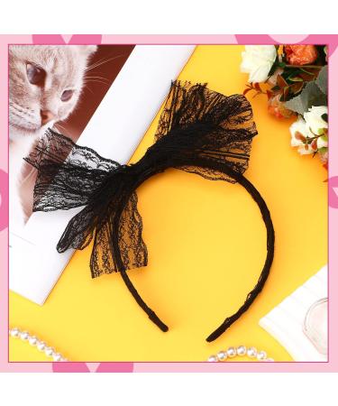 PROUSKY Neon Lace Bow Headband Elastic Women's 1980s Neon Lace Headband 1980s Cosplay Hair Hoop Hair Accessories for Women and Girls Good for Carnival Christmas Party Daily Decoration Black - Buy Online on GoSupps.com