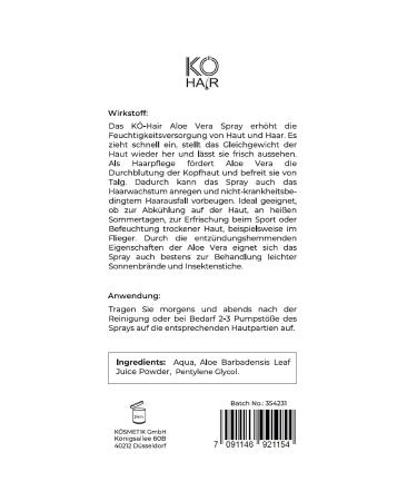 K Hair Aloe Vera Spray - Moisturizing Face Hair & Body Cream for Sunburn & Sensitive Skin - 50ml - Buy Online on GoSupps.com