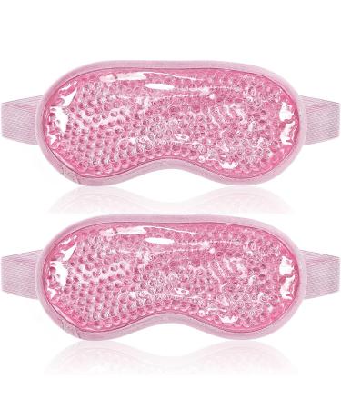 Cooling Eye Mask Gel Eye Mask 2 Pack Sleeping Mask with Plush Backing for Headache Puffiness Migraine Stress Relief 2 Eye Mask - Pink