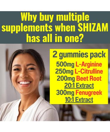 SHIZAM Beets Fenugreek Super Nitric Oxide Gummies w L-Arginine L-Citrulline Beet Root Chews Chweable Chewables Capsules Pills Supplement Supplements Alt Bootroot Flow Adults Men Beats - Buy Online on GoSupps.com