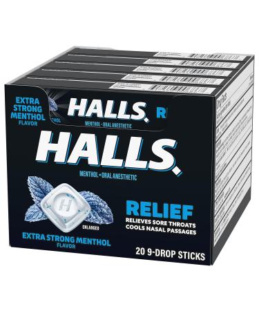 Halls Cough and Throat Relief Extra Strong Menthol Cough Drops 20 Sticks of 9 (180 Total Drops) - Buy Online on GoSupps.com