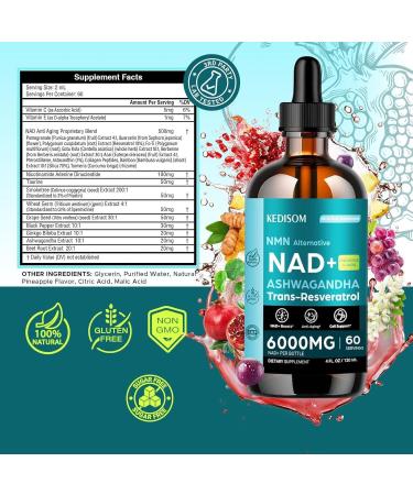 KEDISOM 23-in-1 Liposomal NAD Supplement NAD Liquid Supplement Drops with Resveratrol Black Pepper Extract Support Healthy Aging Energy Metabolism & Overall Vitality 4 Fl Oz Pineapple Flavor - Buy Online on GoSupps.com