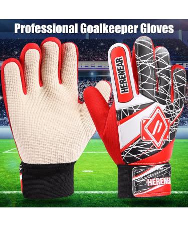 Buy Herenear Children's Goalkeeper Gloves | Junior Football Gloves with Fingersave | Non-Slip Grip & Red Design - Buy Online on GoSupps.com