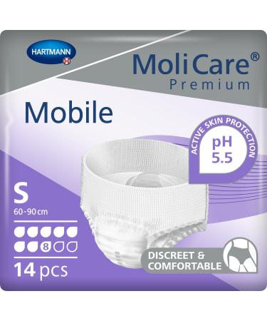 Molicare Premium Mobile disposable pants: discrete use with incontinence for women and men 8 drops size.S (60-90 cm hip circumference) 14 pieces 8 drops S (1 pack) 14 pieces