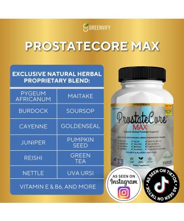 GREENVIFY ProstateCore Max Extra Prostate Supplements for Men Capsules Health Supplements - Maximum Strength All Natural to Support Normal & Healthy Function (120 Capsules) (2 Pack) - Buy Online on GoSupps.com